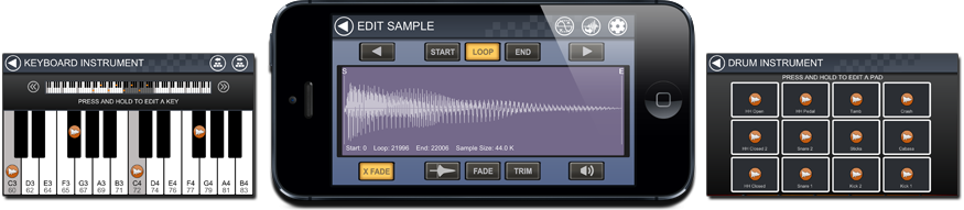 iPhone with Looptical Music Studio screenshots
