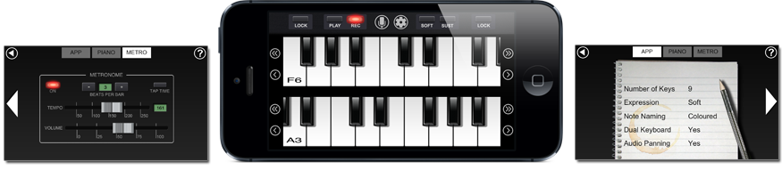 iPhone with Pianist piano screenshots